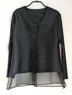 プリーツ加工 オーガンジー切替ジャケット ブラウス