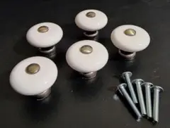 【ツマミ】陶器 アンティークセラミックノブ ホワイト(5個セット)