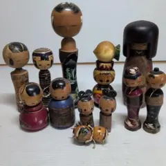 創作　こけし　まとめ売り　16体　箱無し　21cm〜9cm 鳴子系】こけし 七寸 約21cm こけしの岡仁 岡崎 靖男作【伝統