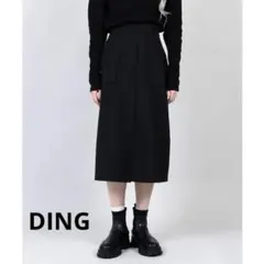 DING ウィゴー ベイカーロングスカート バックゴム フロントスリット 黒 Fのサムネイル