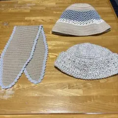 ハンドメイド かぎ針編み 帽子とミニストール3点セット