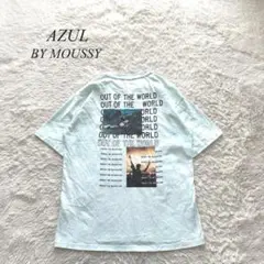 C5【アズールバイマウジー】オーバーサイズTシャツ　半袖　プリント　ブルー　Mのサムネイル