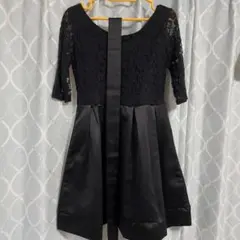 【美品】　結婚式　お呼ばれ　パーティ　袖あり　ワンピース　ドレス　ブラック