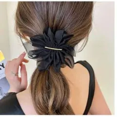 ブラック シフォン フラワーヘアアクセサリー バレッタ おしゃれ 上品