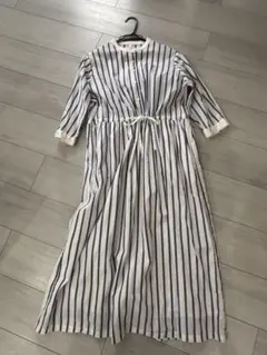 ストライプ ロングシャツワンピース 七分袖