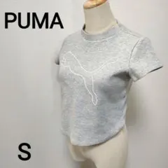 【PUMA】ショート丈ロゴプリントトレーナー地Tシャツ　細見え　S 1698