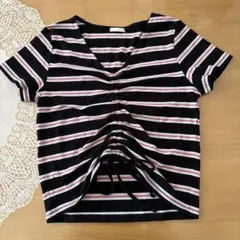 GU ジーユー ボーダー 半袖 Tシャツ ドロスト Lサイズのサムネイル