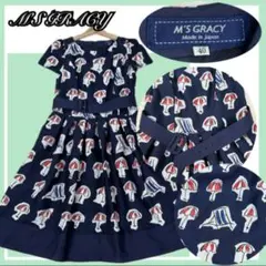 【M’S GRACY】 アンブレラ柄 ワンピース 紺×赤×白×青 40