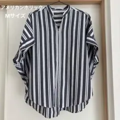 アメリカンホリック スキッパードルマンバックタックシャツ 縦ストライプ