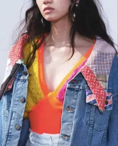 新品　77circa Vネックニット　Fisherman sweater