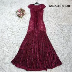 タダシショージ ブルー ドレス ワンピース 刺繍 冠婚葬祭 シルク100