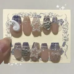 ウィッシュコア ネイルチップ チェックネイル 羽 星 フレンチネイル