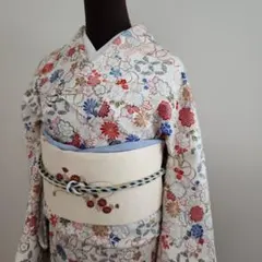 audrey 新品 千總謹製 着物 正絹 仕付糸付訪問着 5057 訪問着 身丈160.5cm 裄丈61.5cm S 袷 草花 霞 金糸 金銀彩 灰色