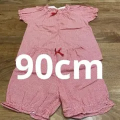 赤のチェック柄ベビーパジャマセット 90cm