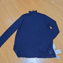 FLASH BLUE ハイネック 長袖カットソー ネイビー シースルー