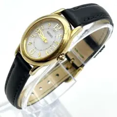 SEIKO 腕時計 ソーラー オーバル ゴールド レディース 本革 黒 稼働