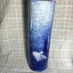 深川製磁 青吹　染付　隠れ鷺文　丸瓶花入　花瓶