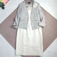 美品✨iCB ツイード ノーカラー ワンピース セットアップ セレモニー M