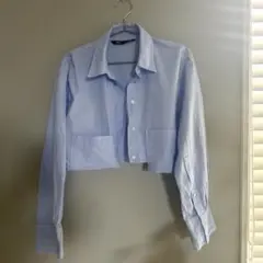 ZARA ライトブルー クロップドシャツ 長袖