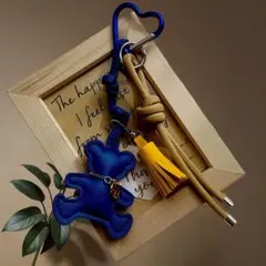 じゃらじゃらキーホルダー　バッグチャーム　レザー調　クマ ブルー　イエロー