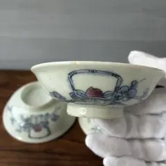 時代物 古染付 茶人図呉須古茶碗 青花 ウブ品 入手困難 骨董古玩
