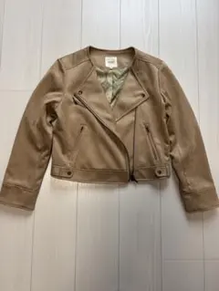BEAMS HEART ノーカラーライダースジャケット M ベージュ