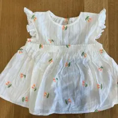 petit main 花柄刺繍 フリル袖 トップス 90