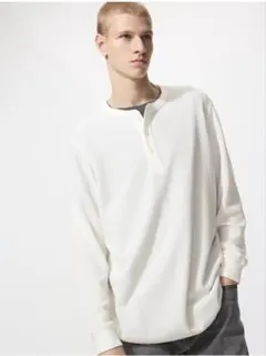 UNIQLO ユニクロ ワッフルヘンリーネックTシャツ 長袖 L オフホワイト