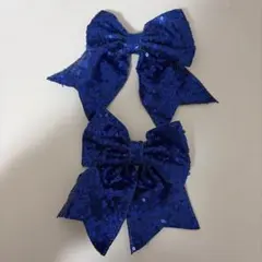 即購入⚪︎ 匿名発送 美品 青いスパンコールリボン クリップ式 2個セットリボン青