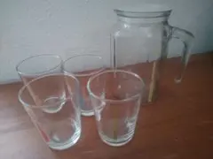 【非売品】カフェ・ド・クロワッサン ガラス製ピッチャーとグラス4個セット