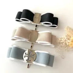 人気【オーダーメイド品】バイカラーリボンバックル付ポニーフック(バレッタ等