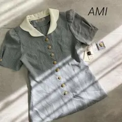 トップス　五分袖　シャツ　ブラウス　ドット　水色　ヴィンテージ ガーリー系