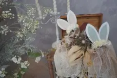 うさみみヘアバンド　リボンアレンジ　カチューシャ　プリザーブドフラワー装飾