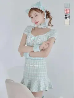 水色チェック セットアップ XSサイズ