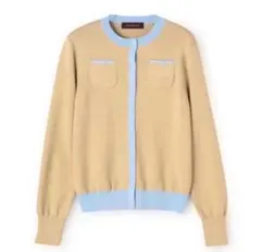 CABaN コットンカシミヤ バイカラークルーネックカーディガン