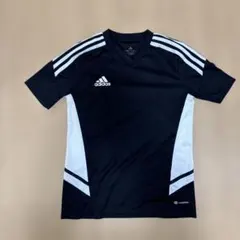 adidas VネックTシャツ 160cm 黒/白　ドライ素材　サッカー