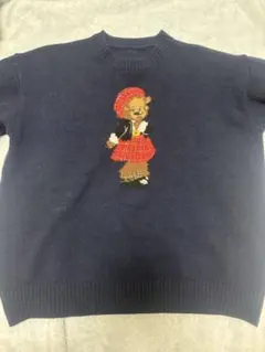 刺繍クマ ネイビー 長袖セーター