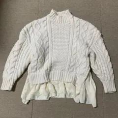 最終値下げ　ZARA レース付きケーブル編みホワイトニット
