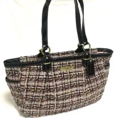 【COACH 】トートバッグ ツイード 肩掛け　F20025 黒ピンク