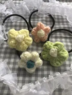 髪ゴム　ヘアゴム　花　ハンドメイド　編み物　かわいい　子ども　ゴム