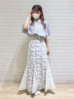 MAJESTIC LEGON フレアスカート 花柄 マーメイド シアー 透け感