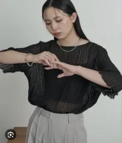 Aunt Marie's シフォン楊柳ハーフスリーブブラウスのサムネイル