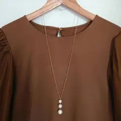 3連コットンパールのロングネックレス