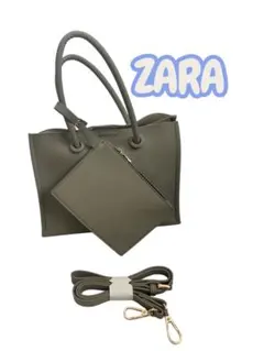ZARA ザラ　グレー ハンドバッグ　ショルダーバッグ　ポーチ付き