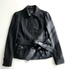 23区　ウール100%　ジャケット　ブラック　ショートコート　ベルト　通勤　38