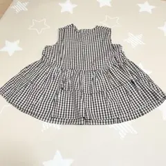 ギンガムチェック ティアードワンピース ノースリーブ M相当 ブラウン フリル