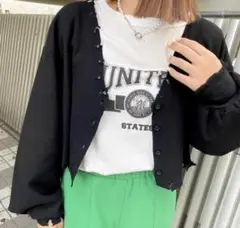 GORGEのダメージ ワッフル カーディガン ボタン付き トップス BLACKのサムネイル