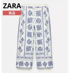 美品 完売品☆ ZARA フラワー刺繍 キュロットパンツ ブルー Mサイズ相当