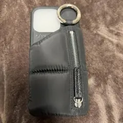ajew ブラック iPhone16プロ用ケース ジッパーポケット付き