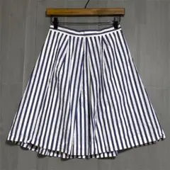 クチュールブローチ　ストライプ プリーツスカート　ウエストゴム　38 / M